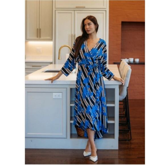 Diane Von Furstenberg Eloise Silk Wrap Dress Floral Stripe - Picture 8 of 13